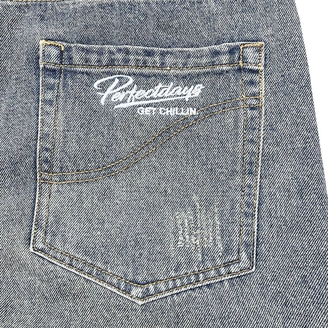 "LEAF" DENIM SHORTS - BLUE