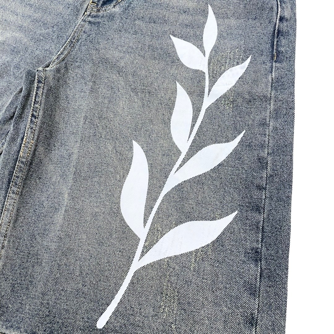 "LEAF" DENIM SHORTS - BLUE