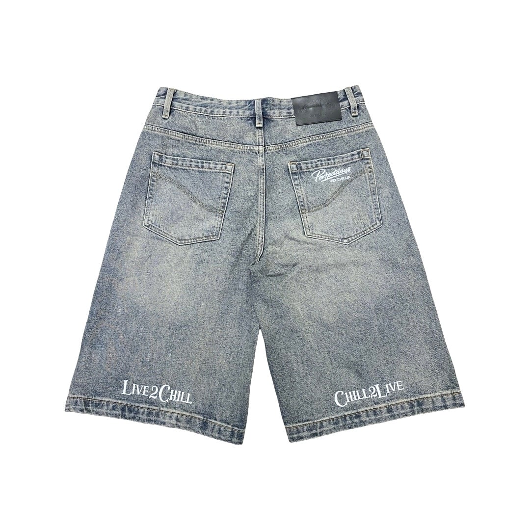 "LEAF" DENIM SHORTS - BLUE