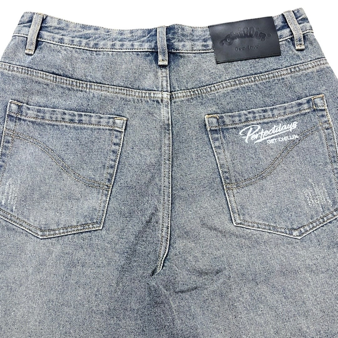 "LEAF" DENIM SHORTS - BLUE