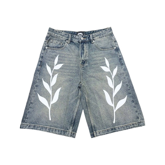 "LEAF" DENIM SHORTS - BLUE