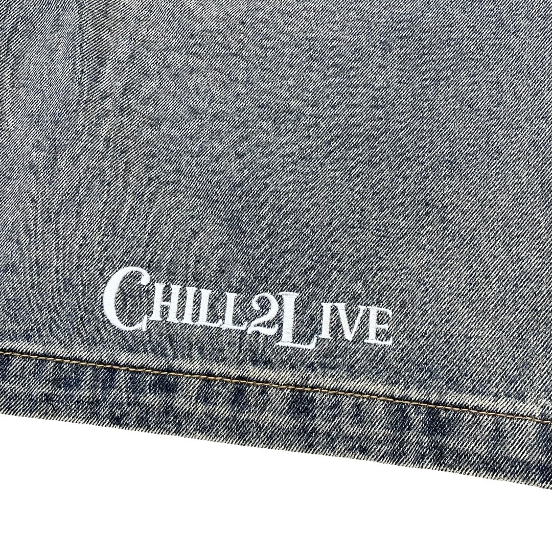 "LEAF" DENIM SHORTS - BLUE