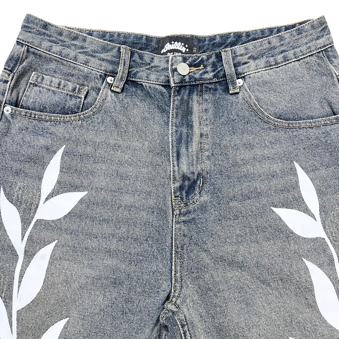 "LEAF" DENIM SHORTS - BLUE