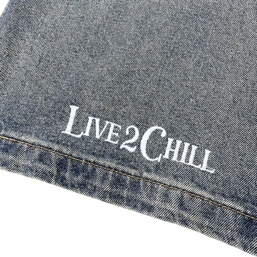 "LEAF" DENIM SHORTS - BLUE