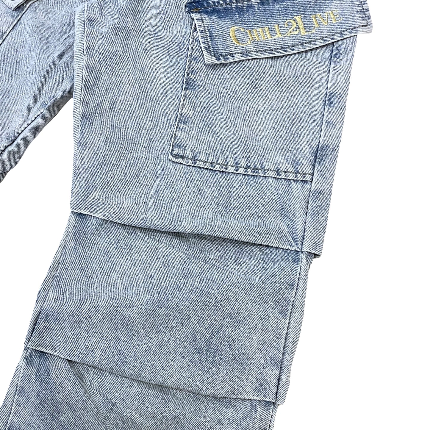 BLUE CARGO DENIM PANTS