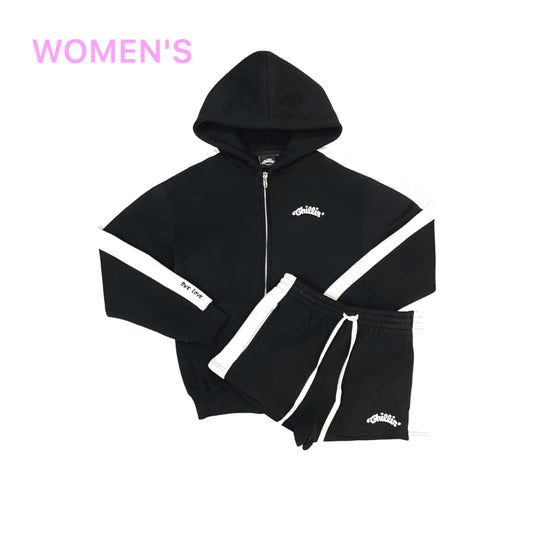 Women's LINE ZIP-UP SWEATSUIT SET - BLACK
