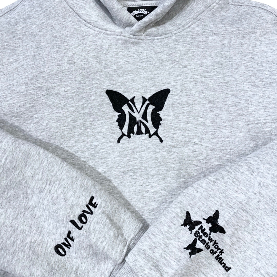NY BUTTERFLY HOODIE - GREY