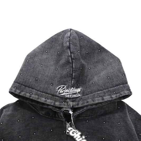 Women's STUDS PIGMENT ZIP HOODIE - BLACK