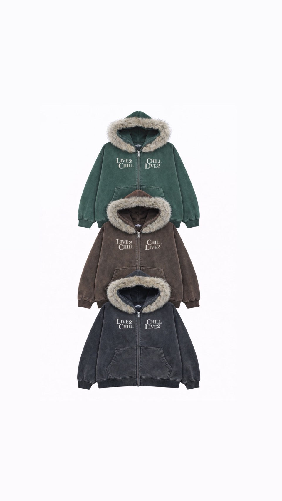 REMOVABLE FUR ZIP HOODIE - BROWN