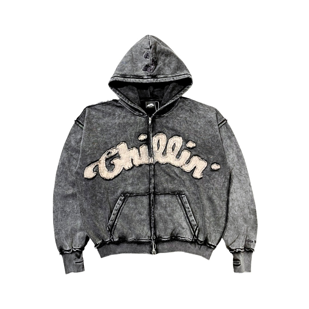 NY BUTTERFLY PIGMENT ZIP HOODIE - BLACK