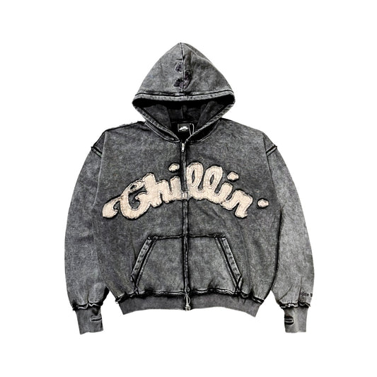 NY BUTTERFLY PIGMENT ZIP HOODIE - BLACK