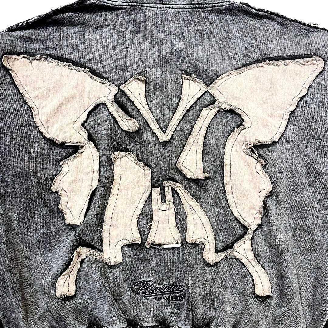 NY BUTTERFLY PIGMENT ZIP HOODIE - BLACK