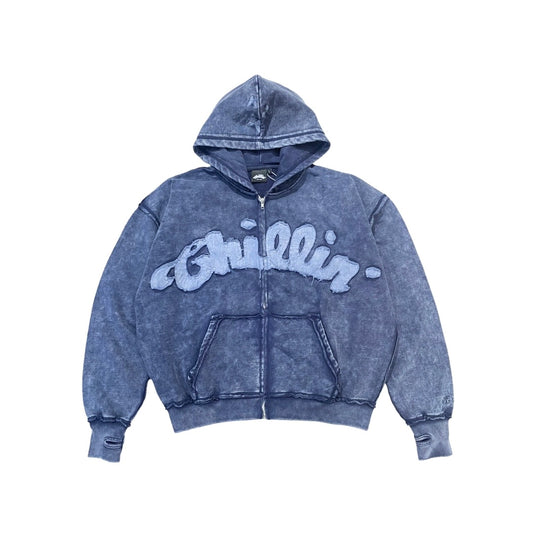 NY BUTTERFLY PIGMENT ZIP HOODIE - NAVY