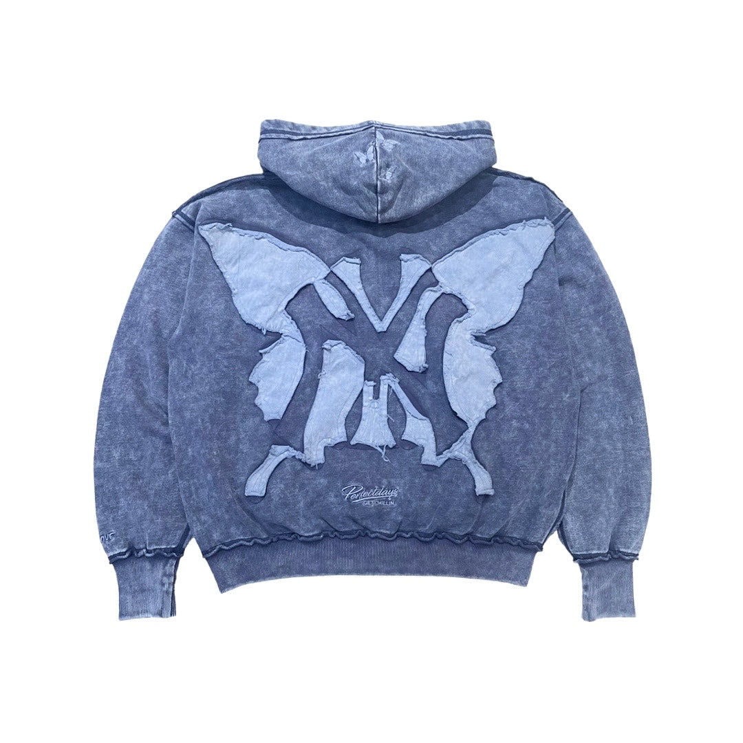 NY BUTTERFLY PIGMENT ZIP HOODIE - NAVY