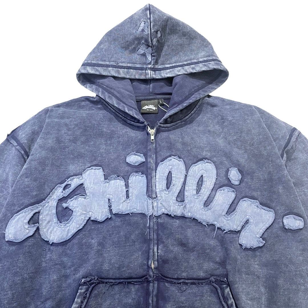 NY BUTTERFLY PIGMENT ZIP HOODIE - NAVY