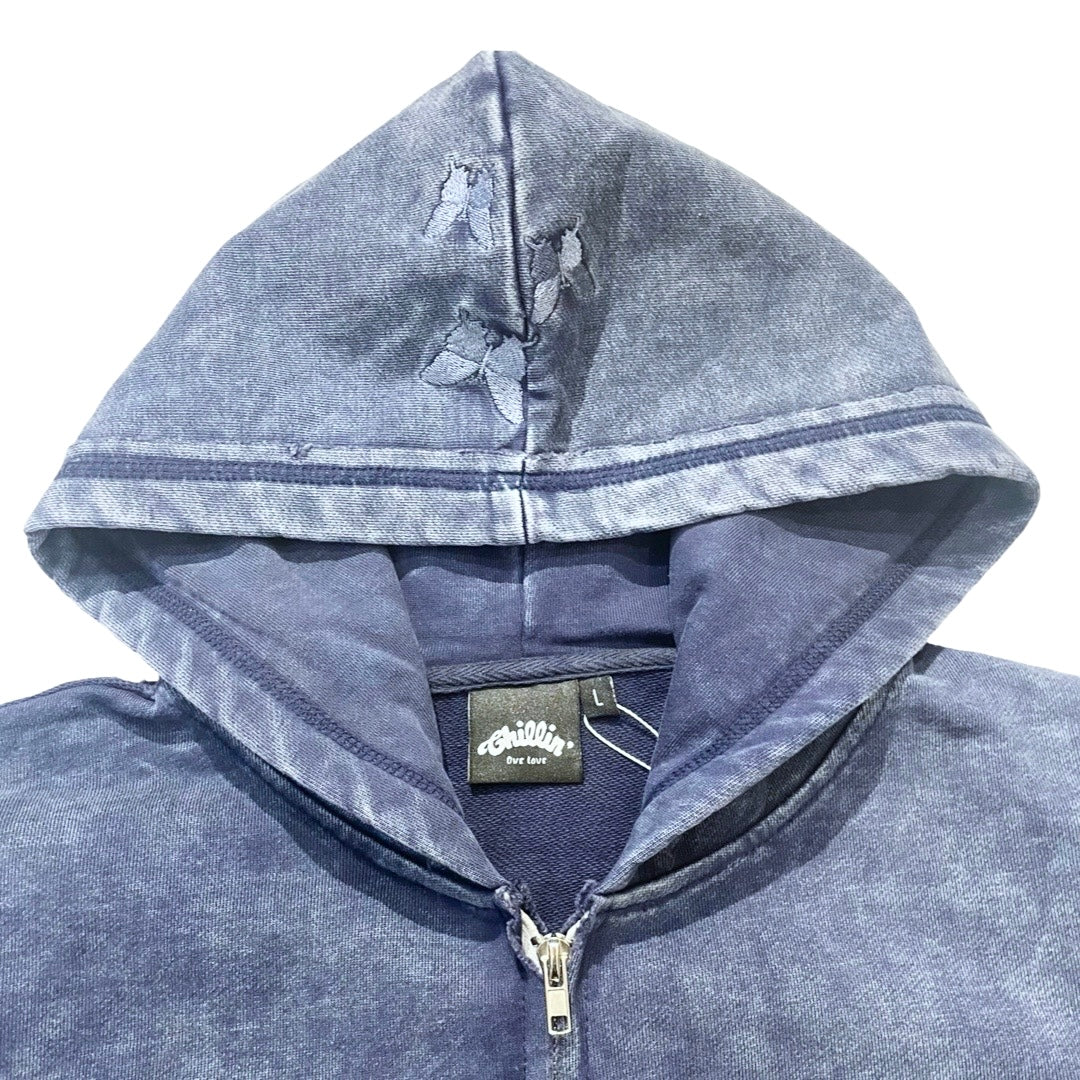 NY BUTTERFLY PIGMENT ZIP HOODIE - NAVY