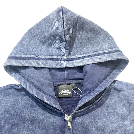 NY BUTTERFLY PIGMENT ZIP HOODIE - NAVY