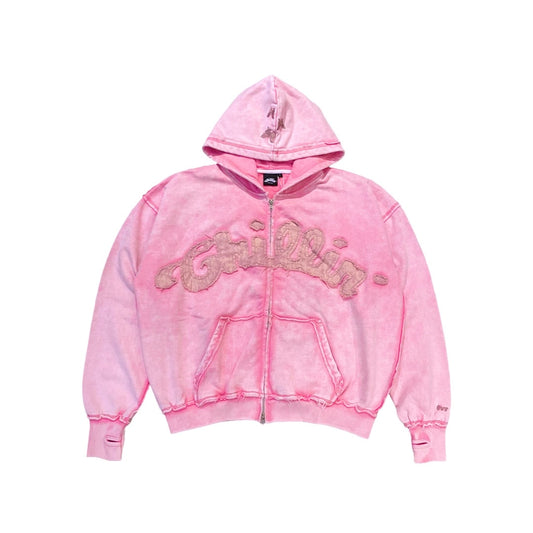 NY BUTTERFLY PIGMENT ZIP HOODIE - PINK