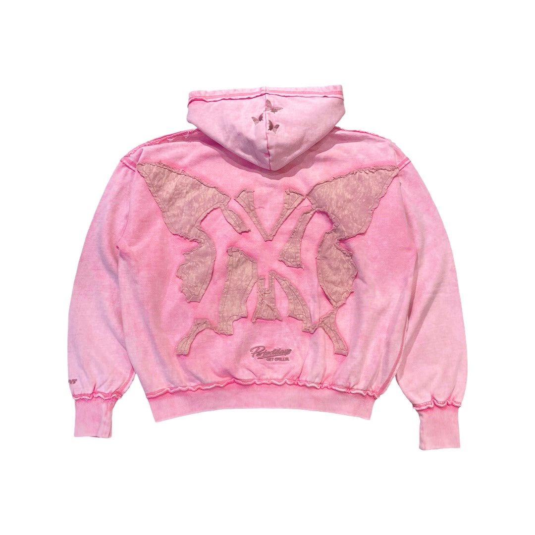 NY BUTTERFLY PIGMENT ZIP HOODIE - PINK