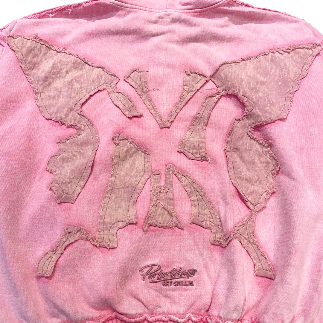 NY BUTTERFLY PIGMENT ZIP HOODIE - PINK