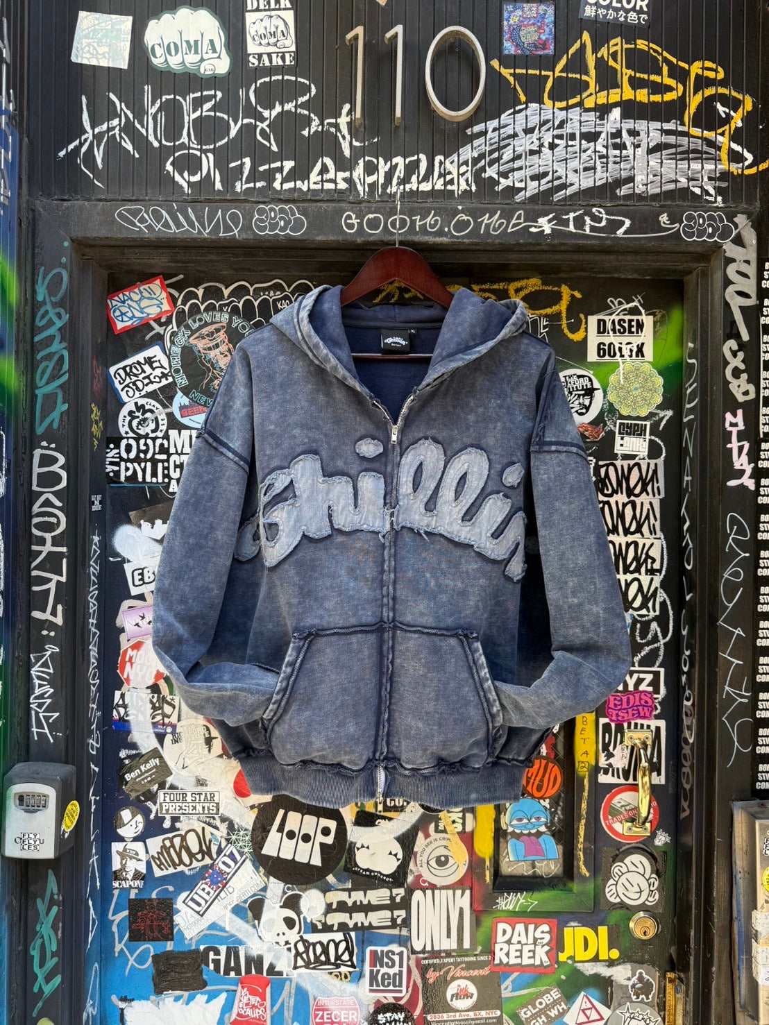 NY BUTTERFLY PIGMENT ZIP HOODIE - NAVY
