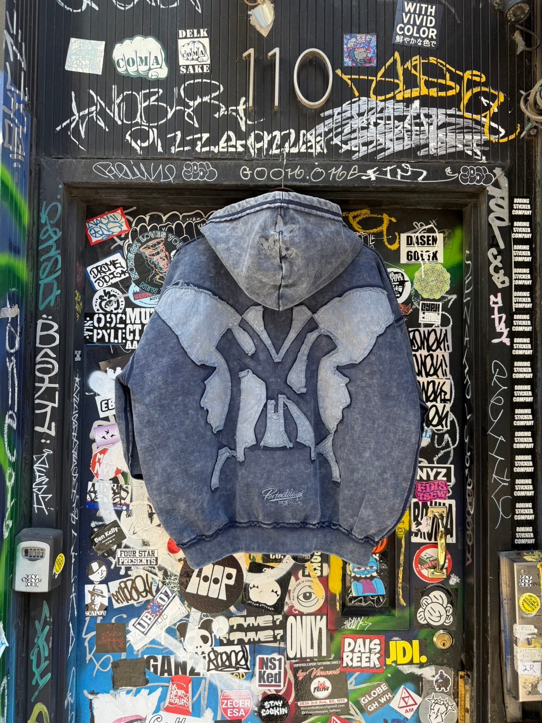 NY BUTTERFLY PIGMENT ZIP HOODIE - NAVY
