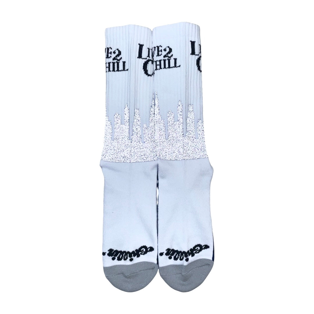 CITY NY REFLECTOR SOCKS - WHITE / PURPLE