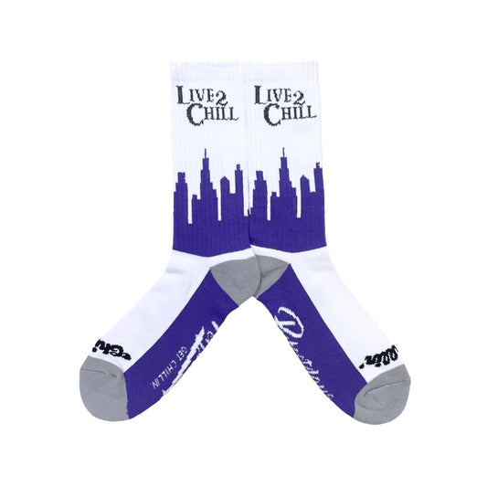 CITY NY REFLECTOR SOCKS - WHITE / PURPLE