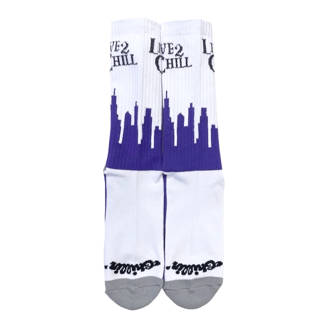 CITY NY REFLECTOR SOCKS - WHITE / PURPLE