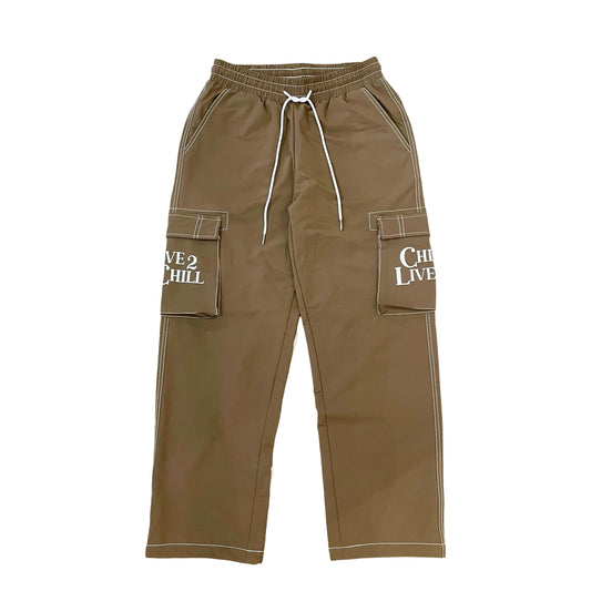 NYLON  STRETCH PANTS - BROWN