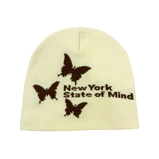 NY BUTTERFLY BEANIE - BROWN