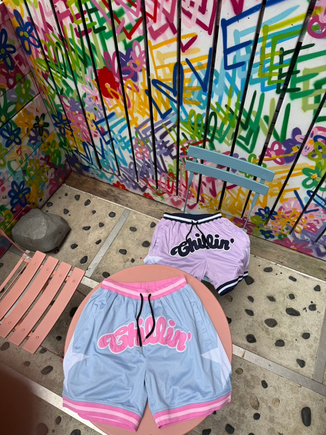 BASKETBALL STAR SHORTS - SKY BLUE / PINK