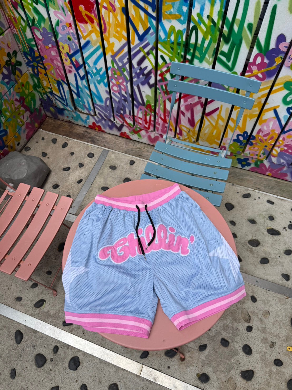 BASKETBALL STAR SHORTS - SKY BLUE / PINK