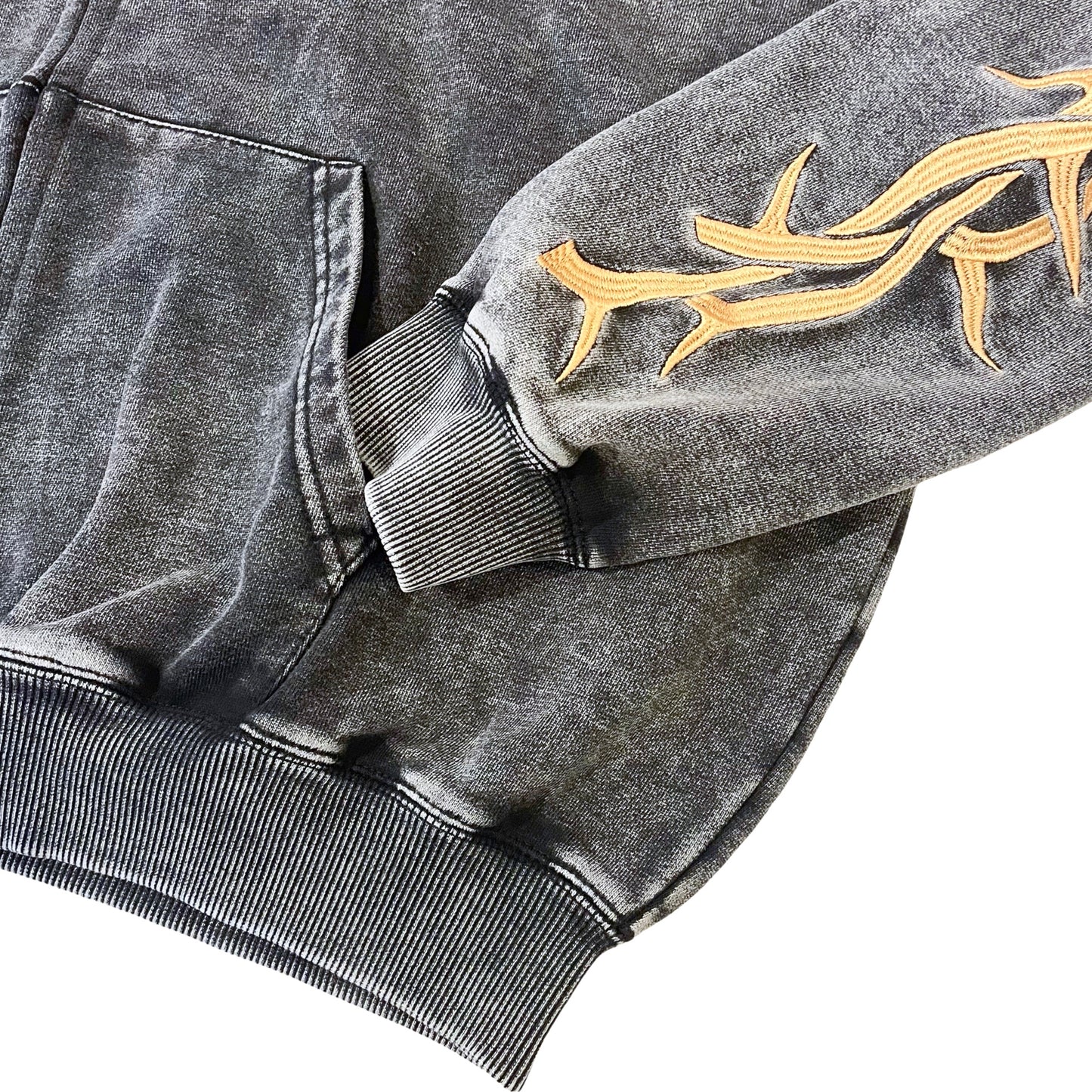"EAGLE" PIGMENT ZIP HOODIE - BLACK