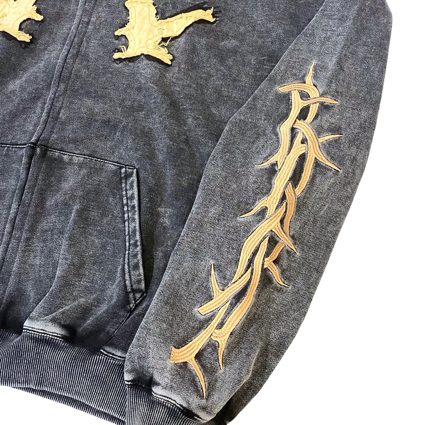 "EAGLE" PIGMENT ZIP HOODIE - BLACK