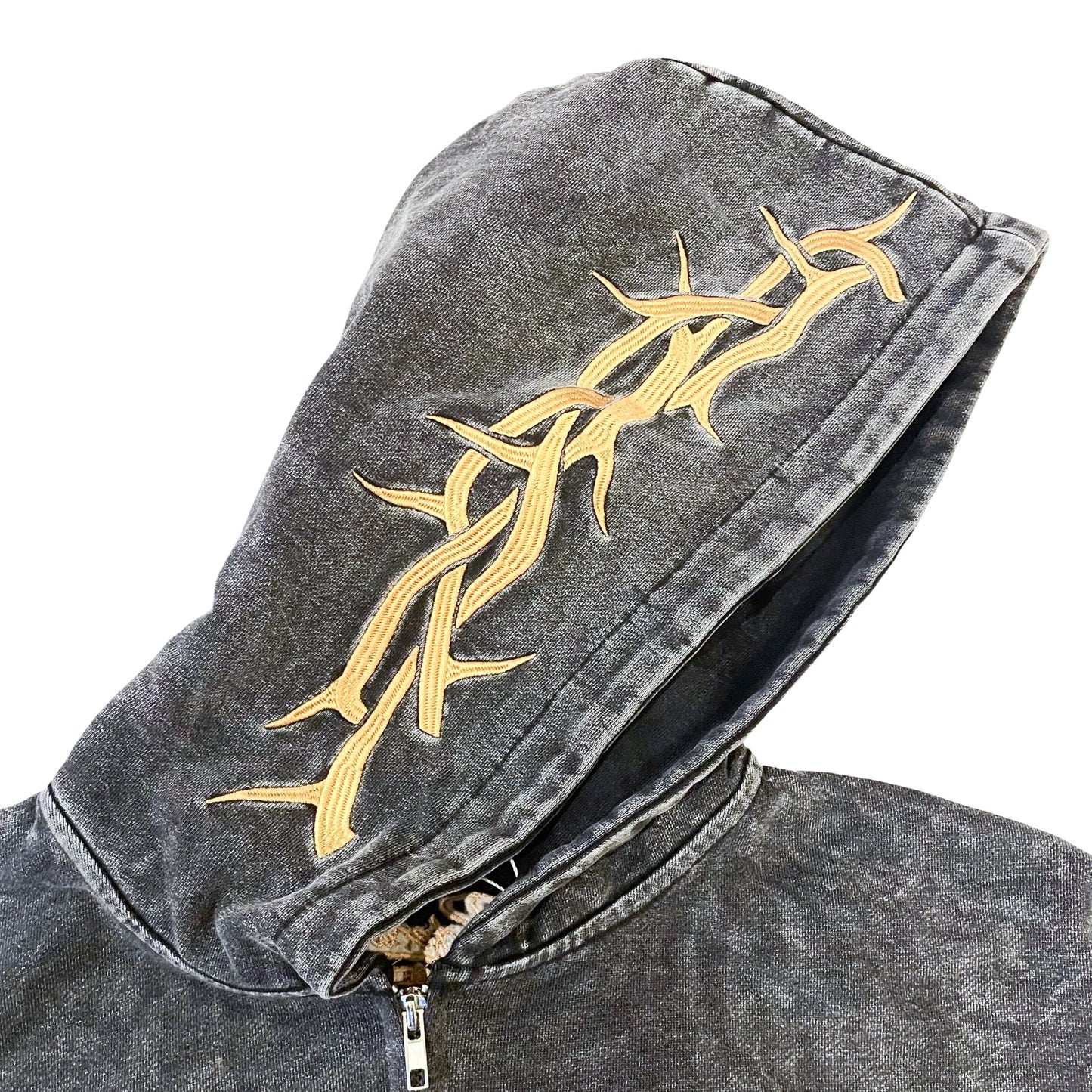 "EAGLE" PIGMENT ZIP HOODIE - BLACK