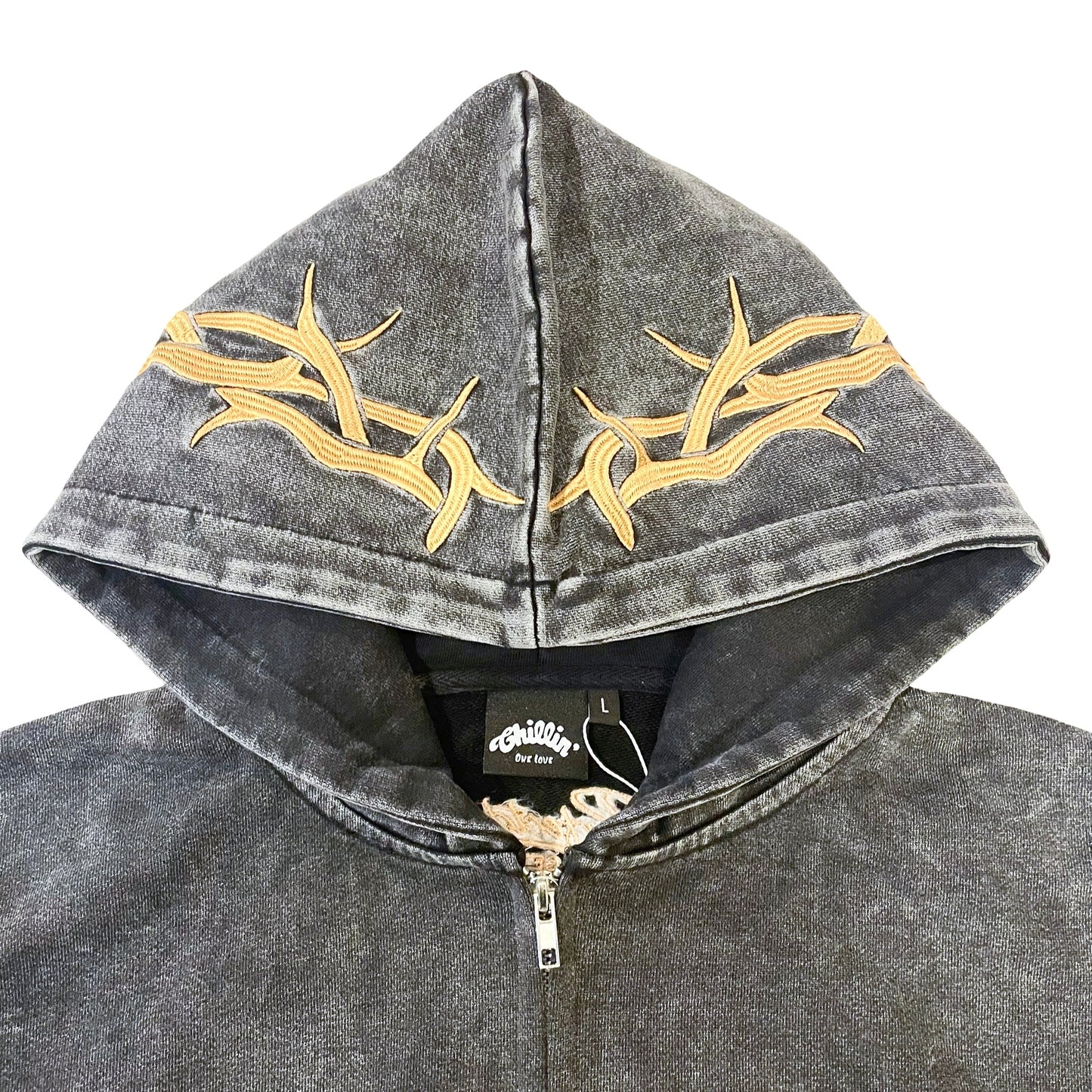 "EAGLE" PIGMENT ZIP HOODIE - BLACK
