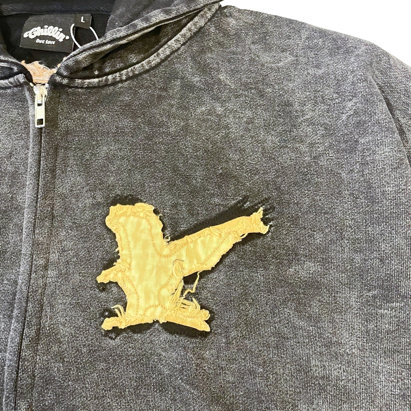 "EAGLE" PIGMENT ZIP HOODIE - BLACK