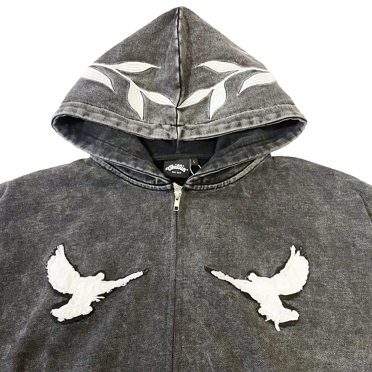 "DOVE" PIGMENT ZIP HOODIE - BLACK
