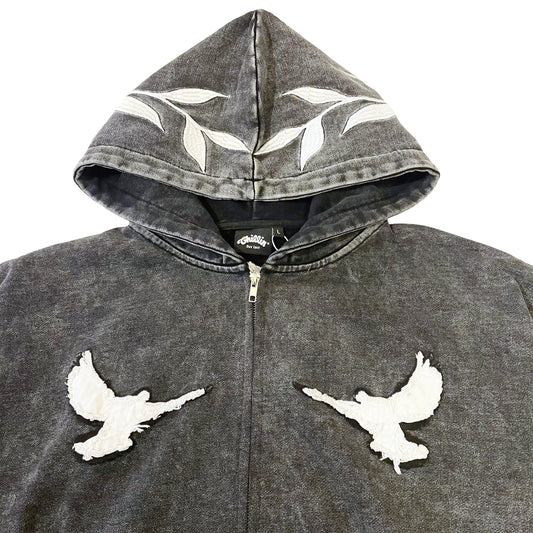 "DOVE" PIGMENT ZIP HOODIE - BLACK