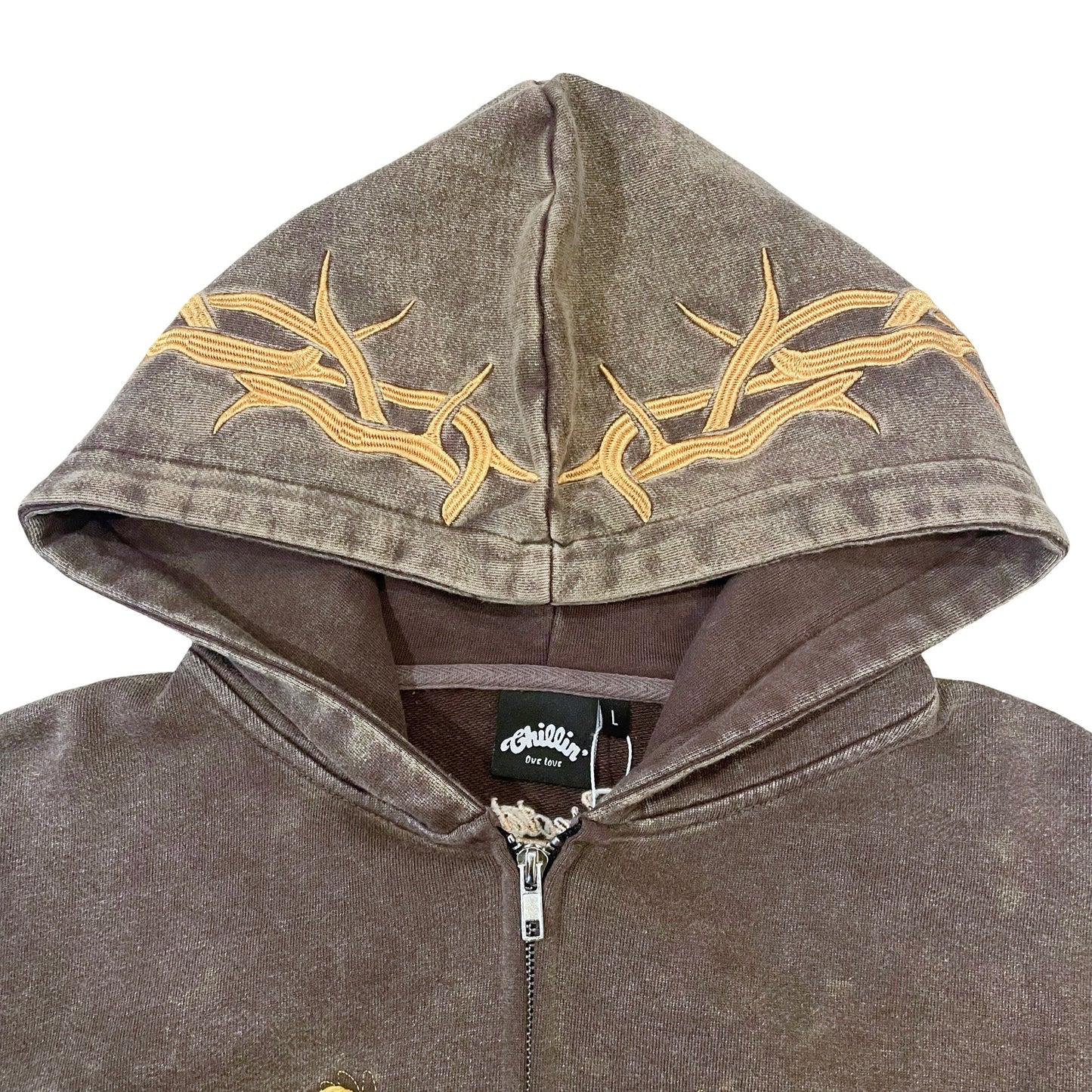 "EAGLE" PIGMENT ZIP HOODIE - BROWN