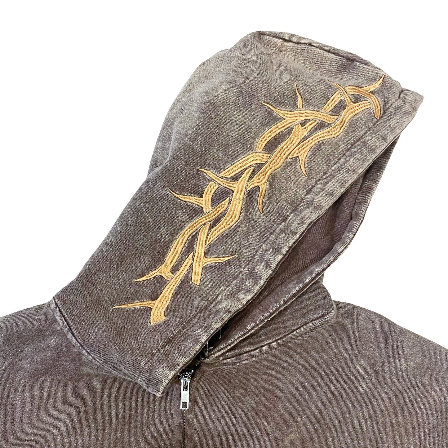 "EAGLE" PIGMENT ZIP HOODIE - BROWN