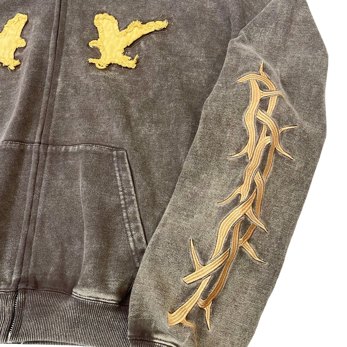 "EAGLE" PIGMENT ZIP HOODIE - BROWN