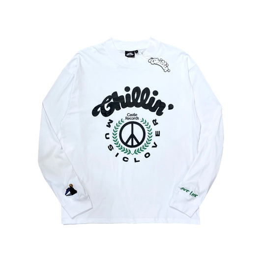CHILLIN' × Castle Records - "MUSIC LOVER" L/TEE - WHITE