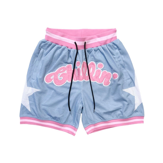 BASKETBALL STAR SHORTS - SKY BLUE / PINK