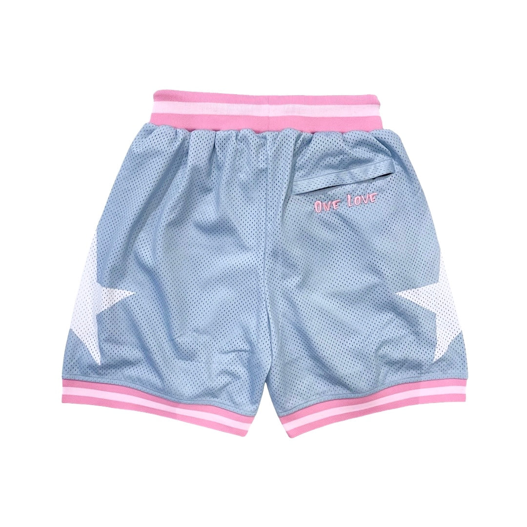 BASKETBALL STAR SHORTS - SKY BLUE / PINK