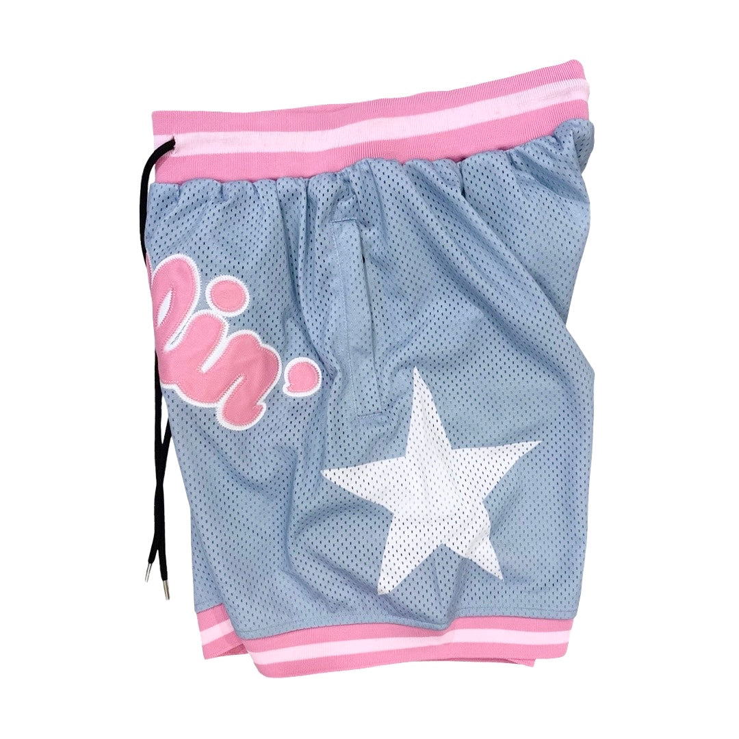 BASKETBALL STAR SHORTS - SKY BLUE / PINK