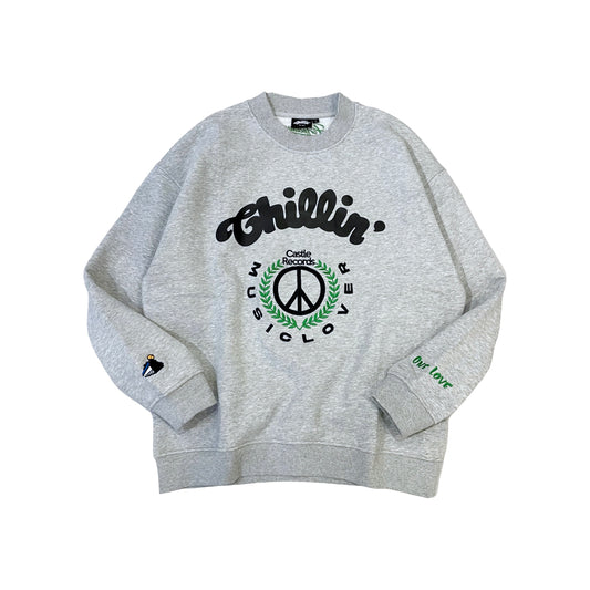 CHILLIN' × Castle Records -"MUSIC LOVER" CREWNECK - GREY
