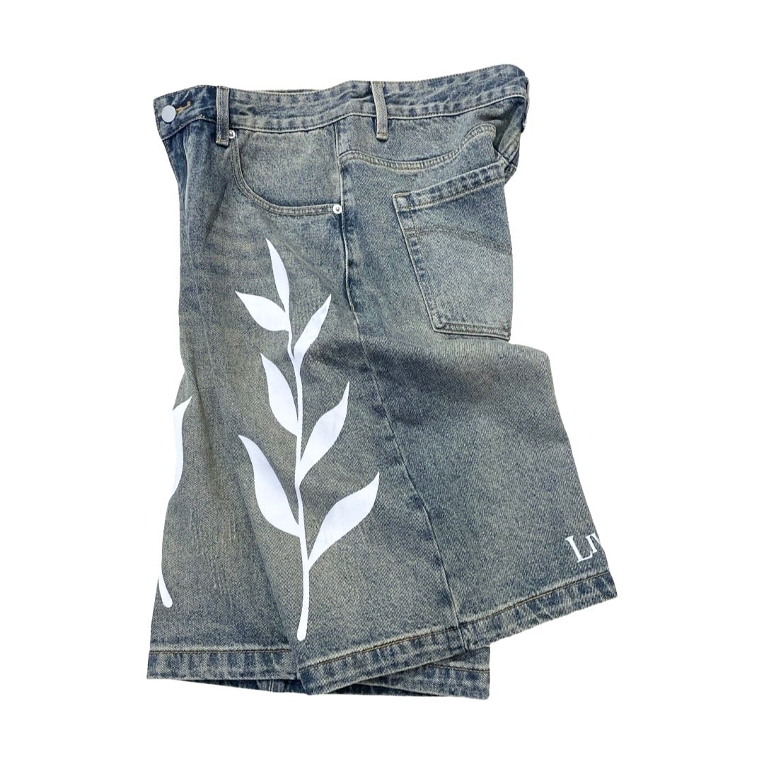 "LEAF" DENIM SHORTS - BLUE