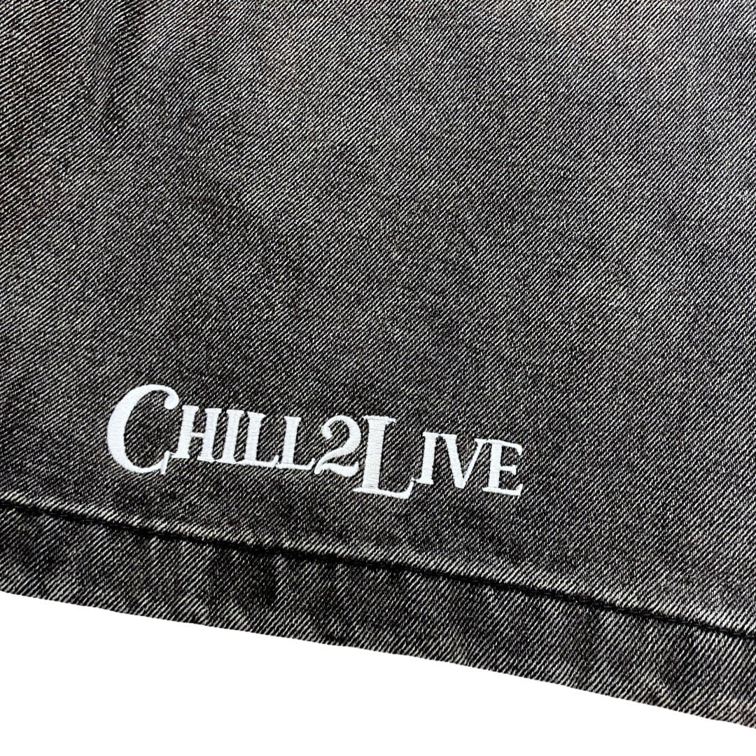"LEAF" DENIM SHORTS - BLACK